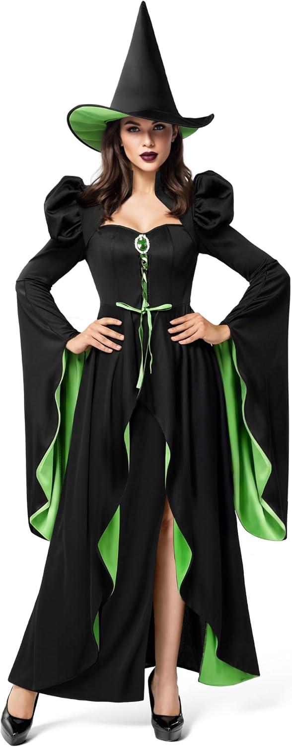 Classic Witch Womens Halloween Costumes 2026, Costume with Witch Dress Hat Accessory for Cosplay