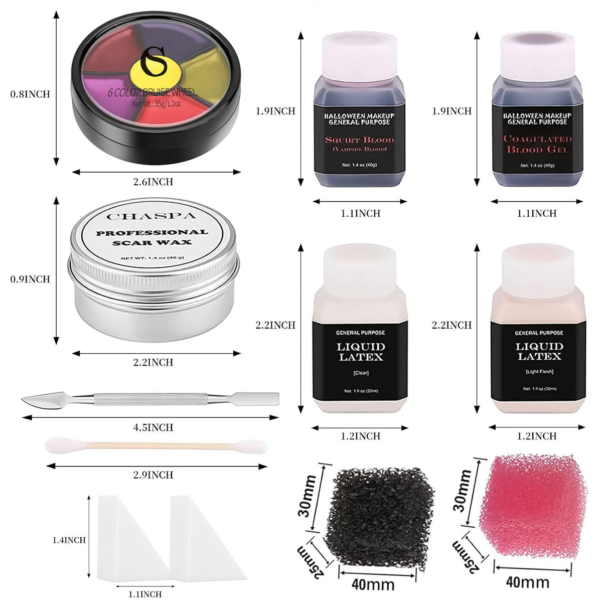Halloween SFX Makeup Kit — Liquid Latex, Fake Blood & Scar Wax Set