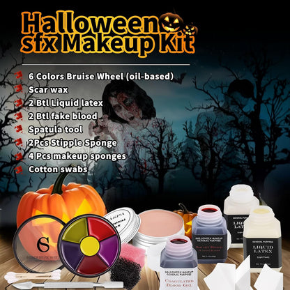 Halloween SFX Makeup Kit — Liquid Latex, Fake Blood & Scar Wax Set