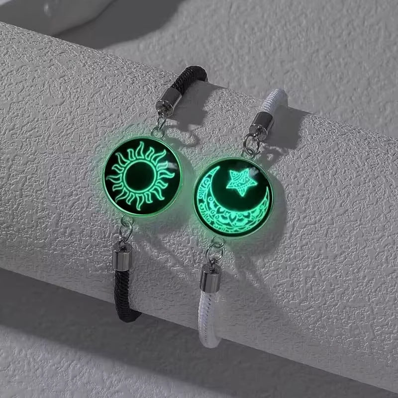 Sun & Moon Couple Bracelets (Set of 2) — Luminous, Adjustable