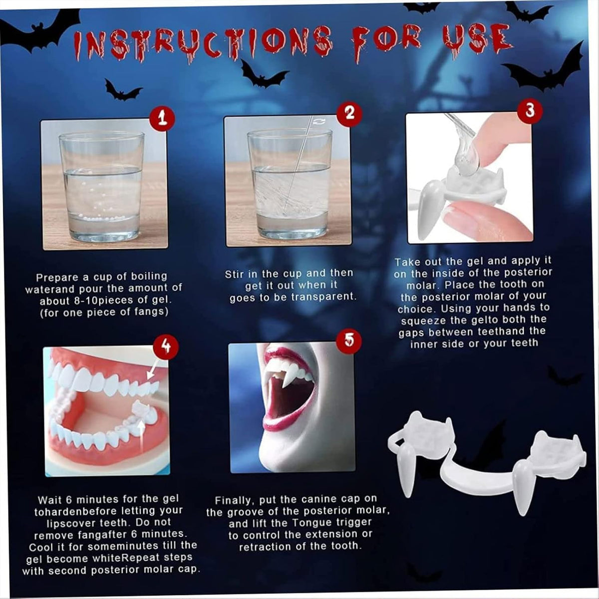 Retractable Vampire Teeth Realistic Telescopic Fangs Kit Scary Creepy Plastic Dress up Teeth Halloween Carnival Party Cosplay Decoration