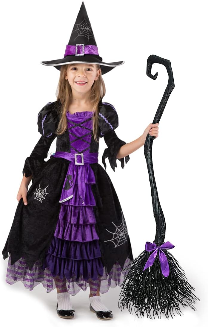 Fairytale Witch Cute Witch Costume Deluxe Set with Broom for Girls