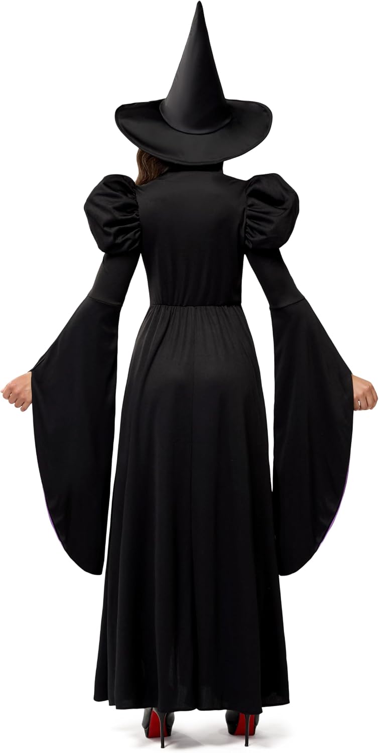 Classic Witch Womens Halloween Costumes 2026, Costume with Witch Dress Hat Accessory for Cosplay