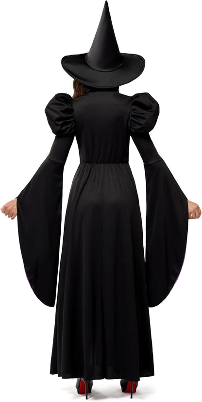 Classic Witch Womens Halloween Costumes 2026, Costume with Witch Dress Hat Accessory for Cosplay