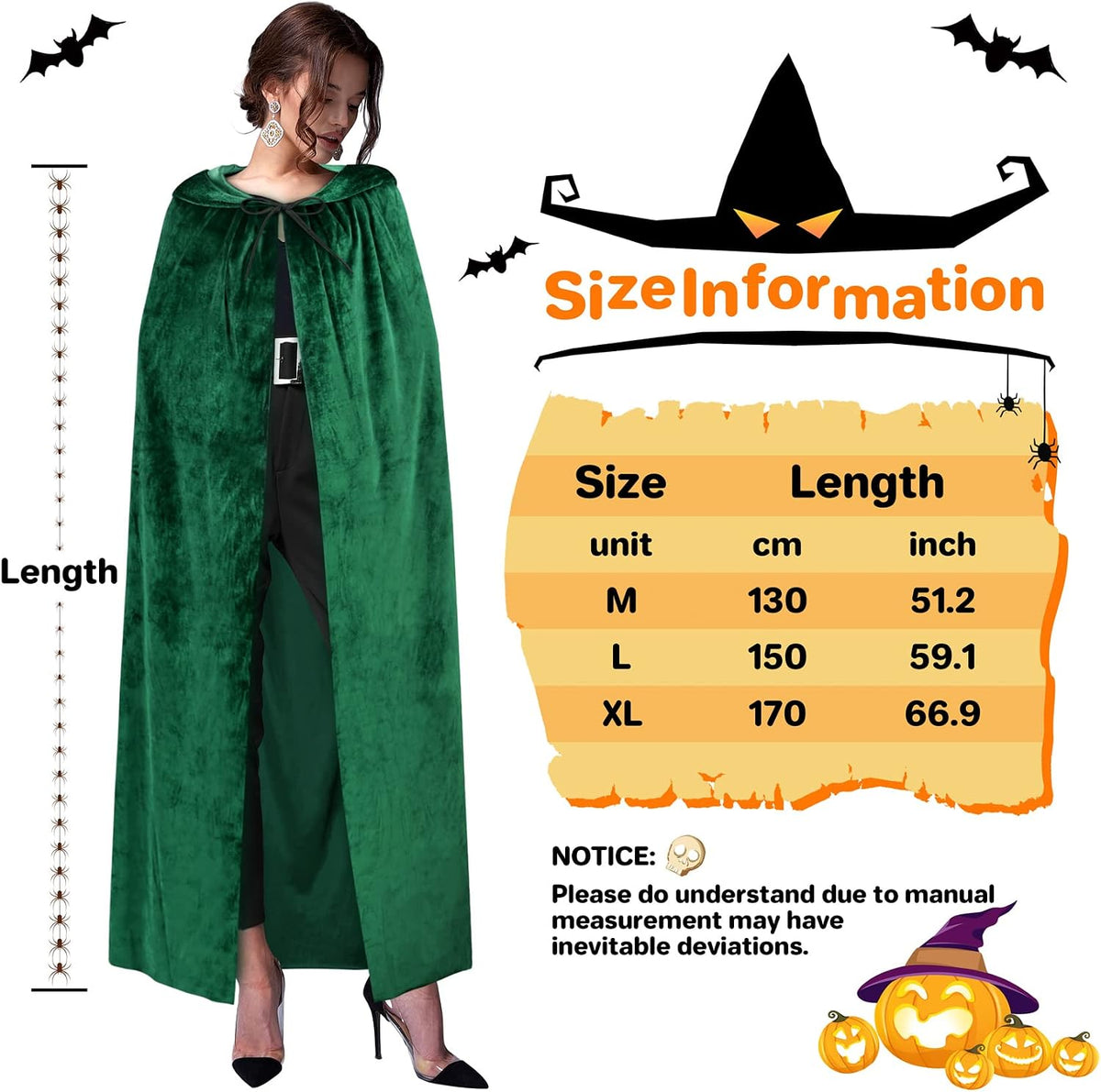 Hooded Velvet Cape — Halloween Cosplay Cloak (Witch/Vampire/Wizard)