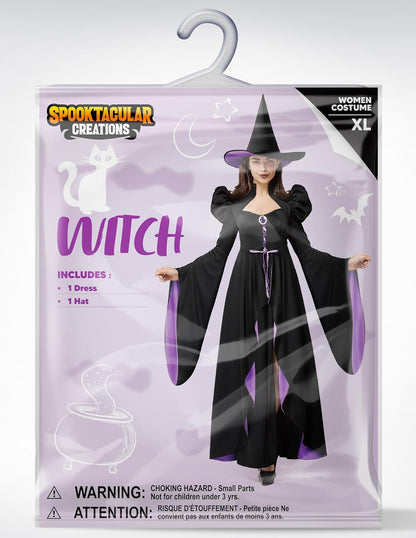 Classic Witch Womens Halloween Costumes 2026, Costume with Witch Dress Hat Accessory for Cosplay