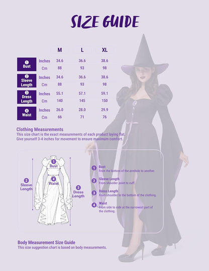 Classic Witch Womens Halloween Costumes 2026, Costume with Witch Dress Hat Accessory for Cosplay