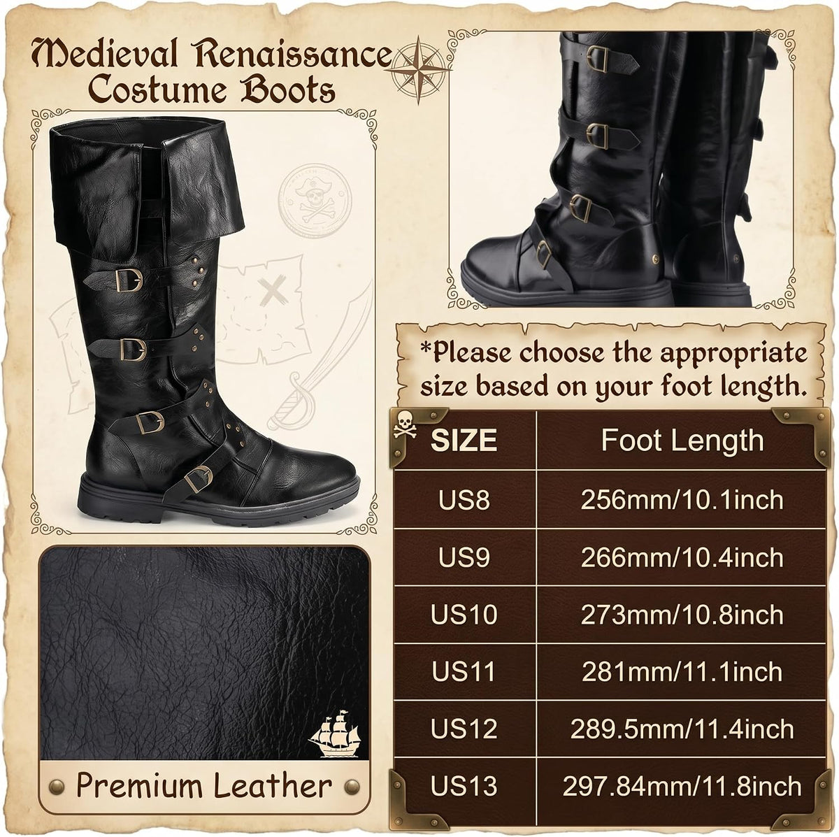 Medieval Pirate Boots for Men Women Renaissance Boots