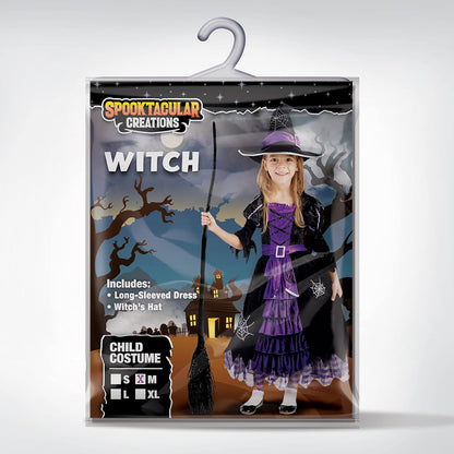 Fairytale Witch Cute Witch Costume Deluxe Set with Broom for Girls