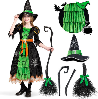 Fairytale Witch Cute Witch Costume Deluxe Set with Broom for Girls