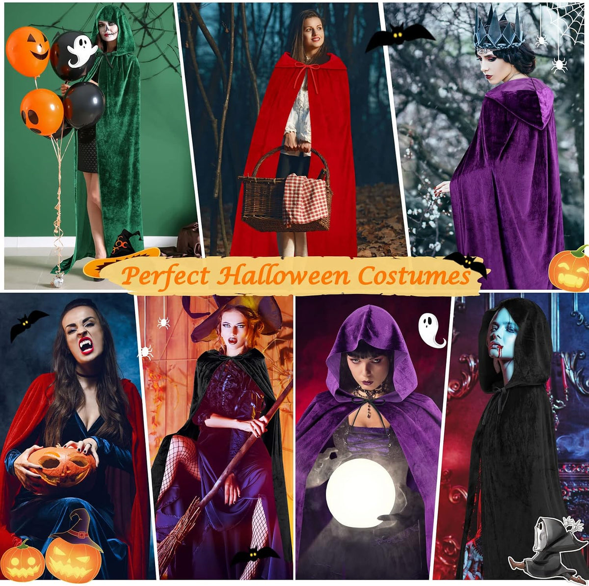 Hooded Velvet Cape — Halloween Cosplay Cloak (Witch/Vampire/Wizard)