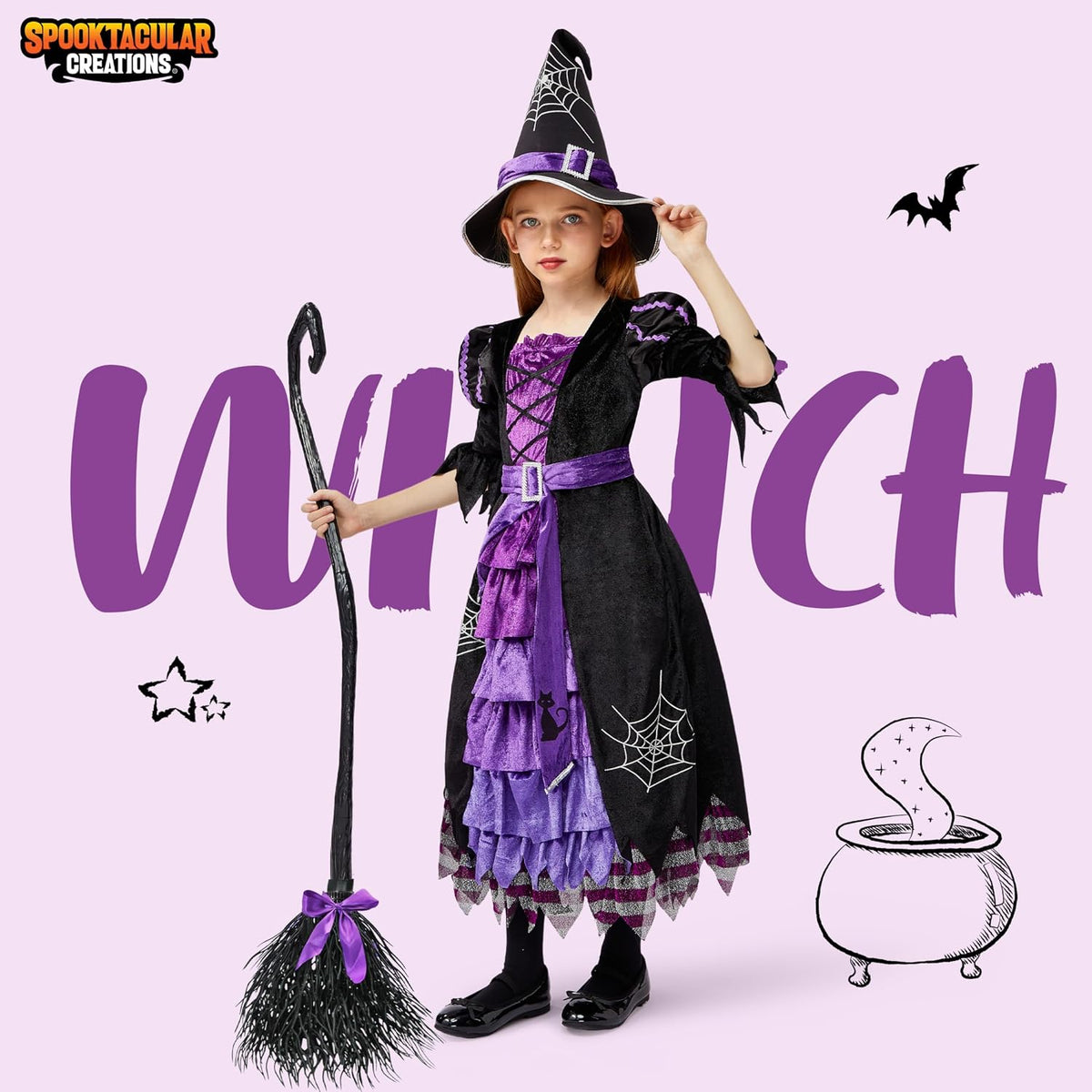 Fairytale Witch Cute Witch Costume Deluxe Set with Broom for Girls