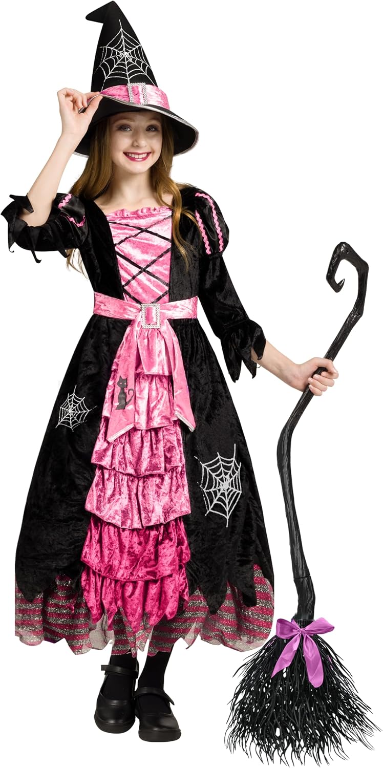 Fairytale Witch Cute Witch Costume Deluxe Set with Broom for Girls