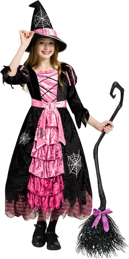 Fairytale Witch Cute Witch Costume Deluxe Set with Broom for Girls
