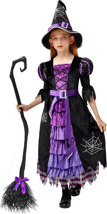Fairytale Witch Cute Witch Costume Deluxe Set with Broom for Girls