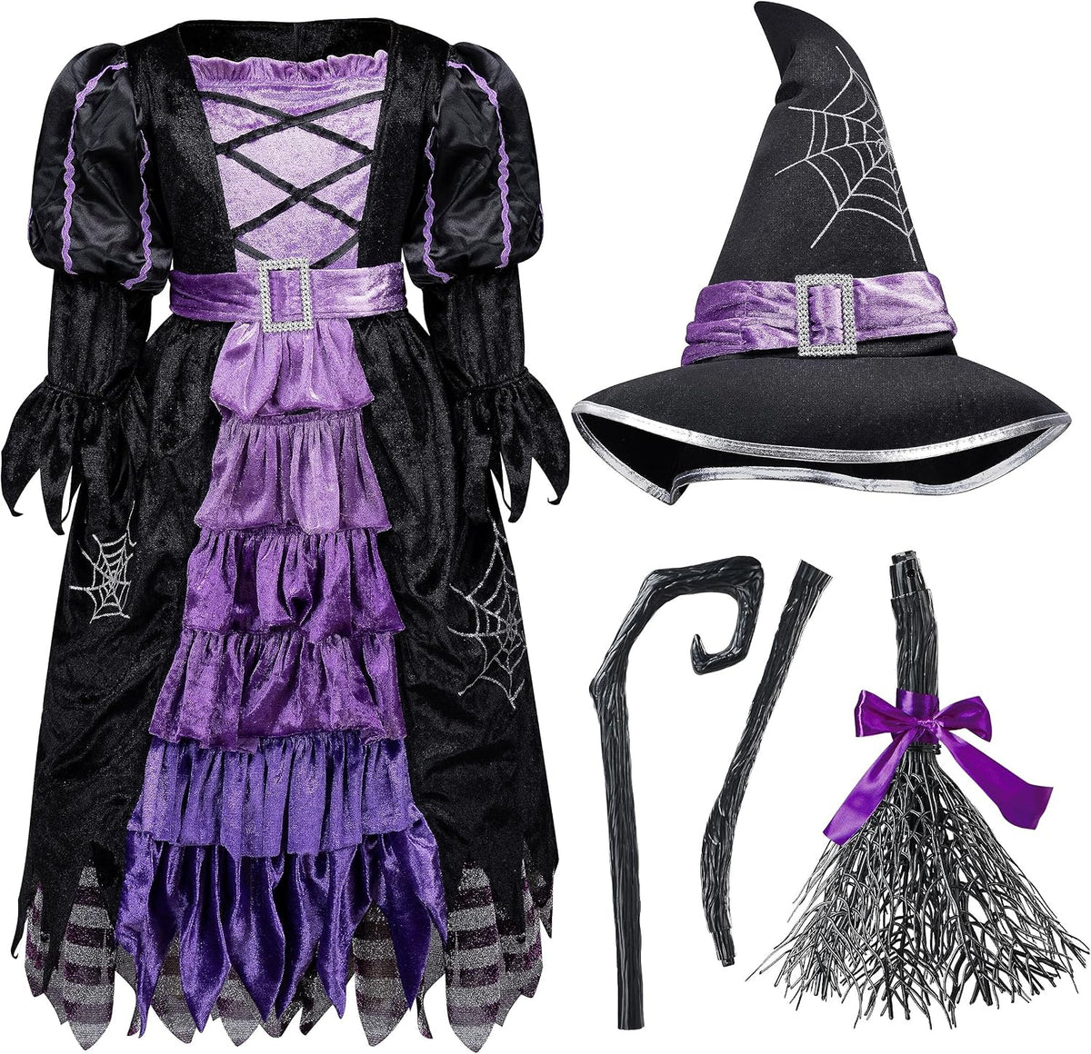 Fairytale Witch Cute Witch Costume Deluxe Set with Broom for Girls
