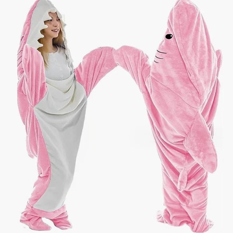 Flannel Shark Sleeping Bag Pajamas | Unisex Kids One-Piece