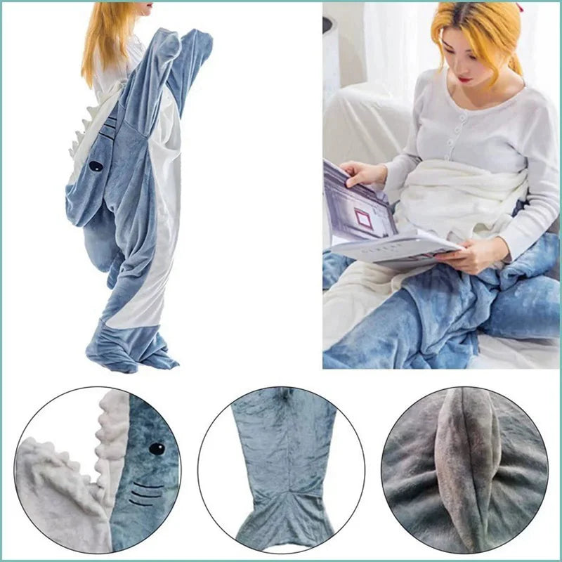 Flannel Shark Sleeping Bag Pajamas | Unisex Kids One-Piece