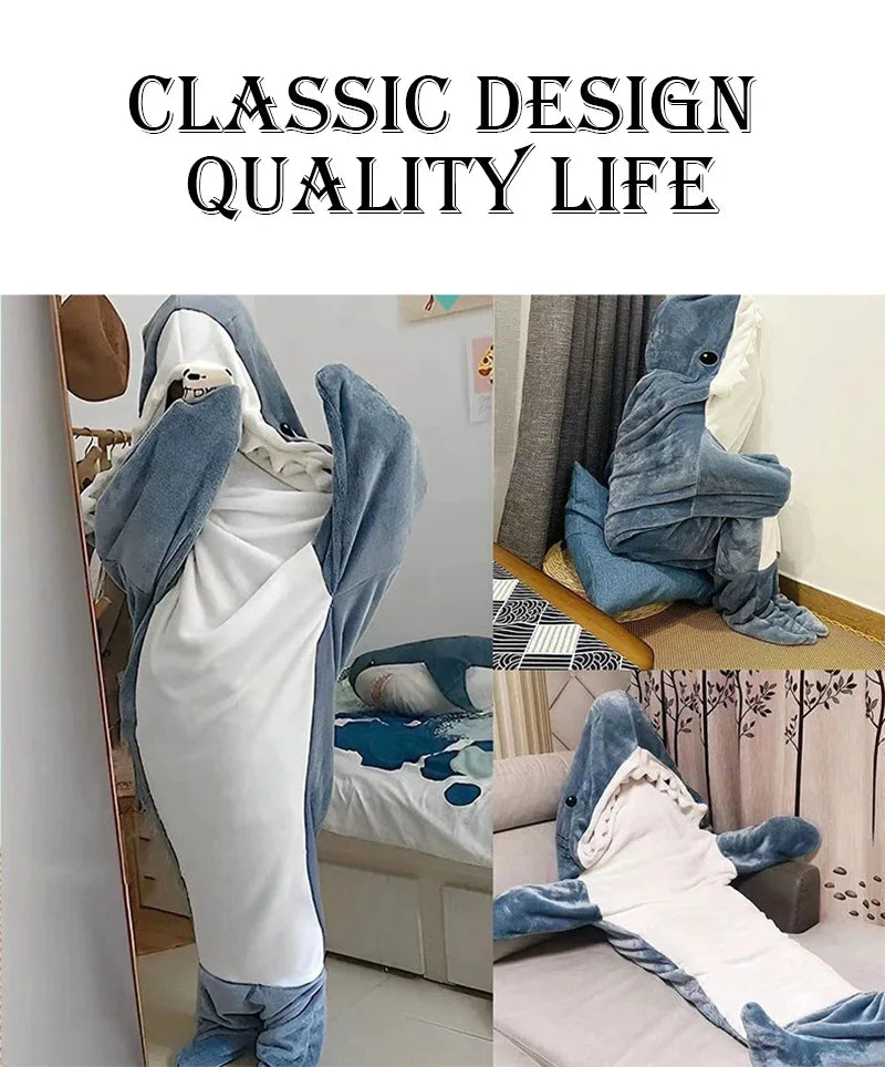 Flannel Shark Sleeping Bag Pajamas | Unisex Kids One-Piece