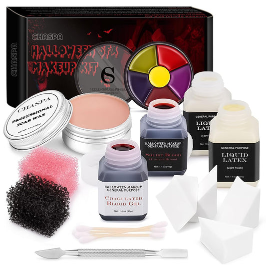 Halloween SFX Makeup Kit — Liquid Latex, Fake Blood & Scar Wax Set